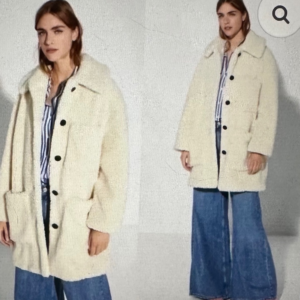 Zara Ecru Sherpa Fleece Teddy Faux Fur Coat
